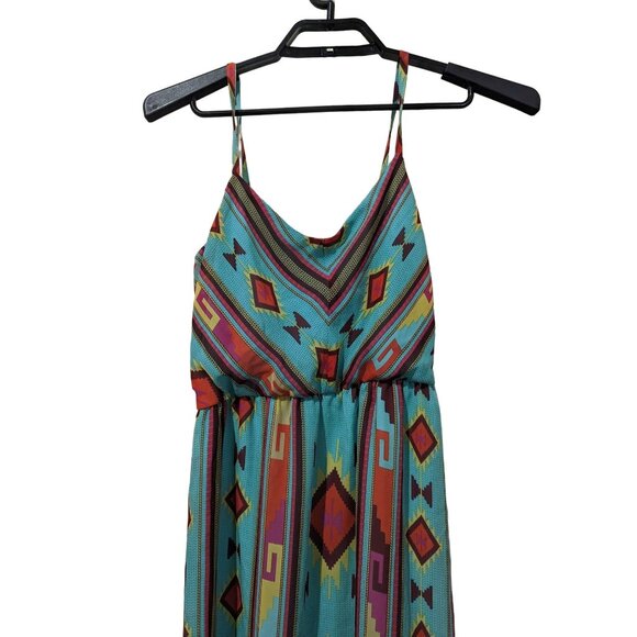 Sapphire Dollz Womens Aztec Print Spaghetti Strap Maxi Dress Blue Multicolor Bol - Picture 7 of 10